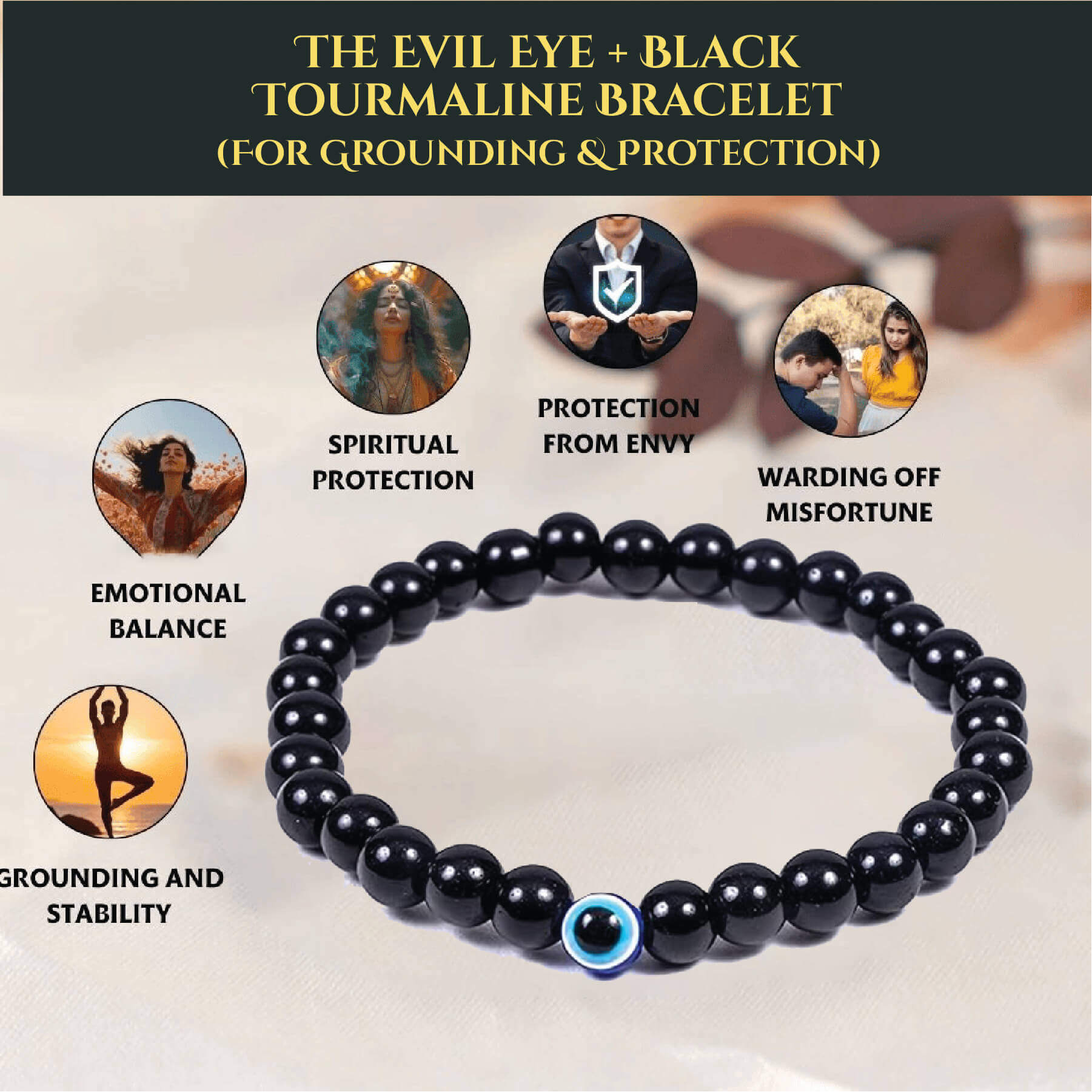 THE EVIL EYE + BLACK TOURMALINE BRACELET rratnaidhii
