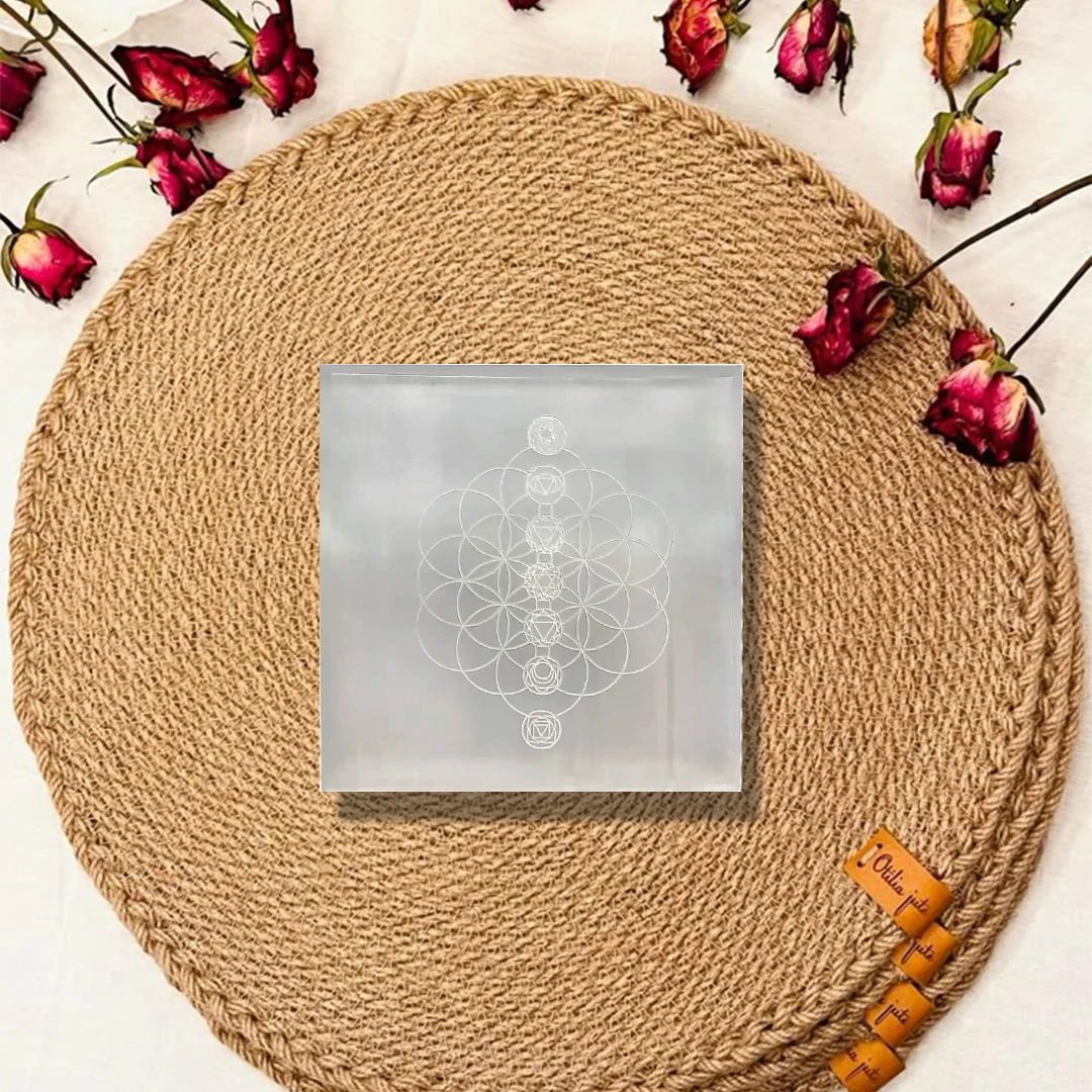 7 Chakra Selenite Charging Plate Square Shape rratnaidhii