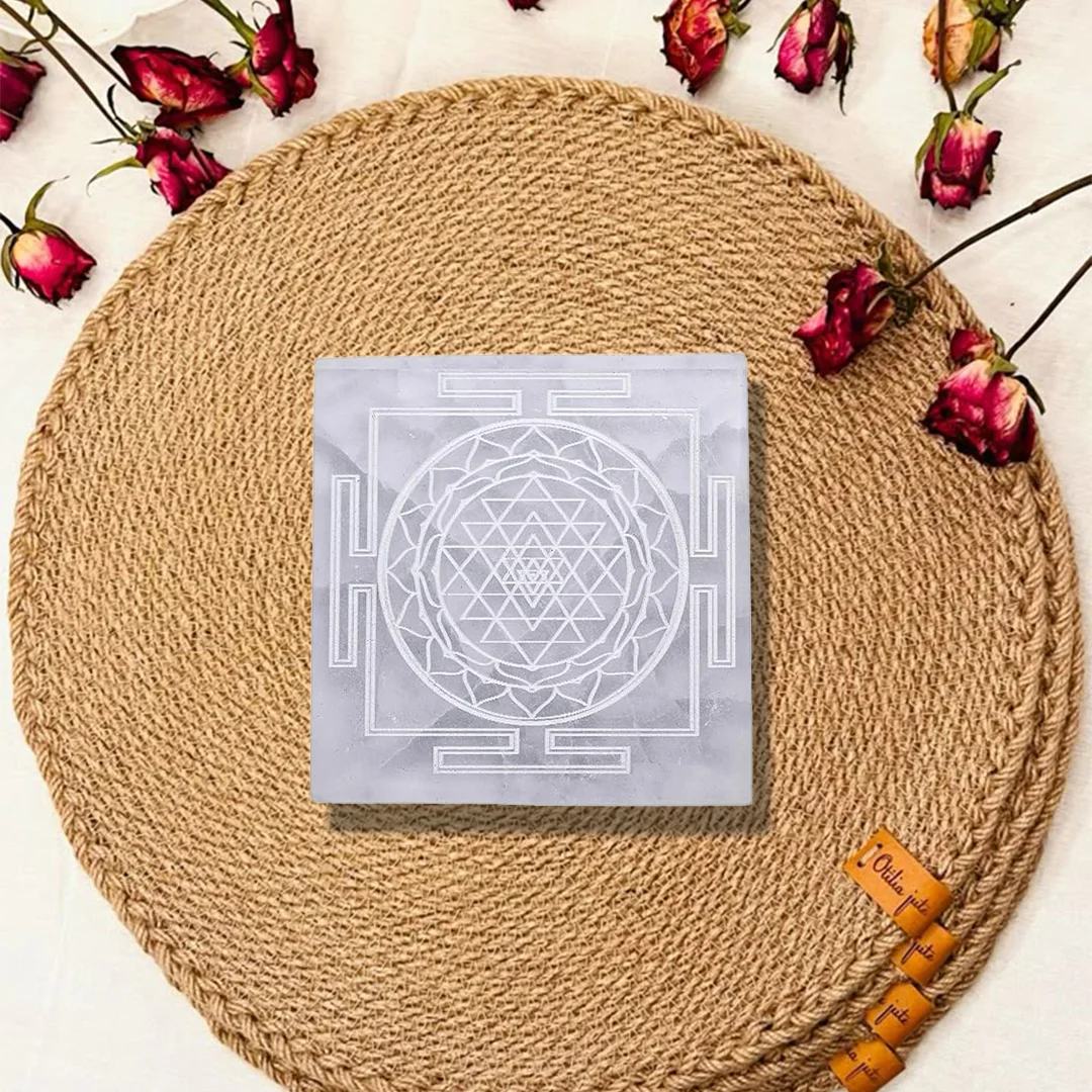 Shree Yantra Selenite Charging Plate Square Shape rratnaidhii