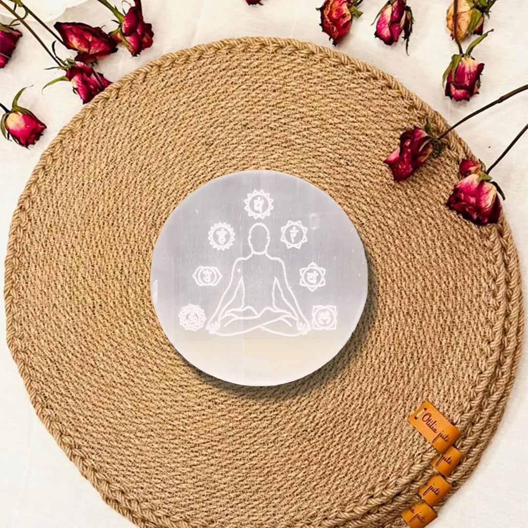 Seven Chakra Selenite Charging Plate Round Shape 1 rratnaidhii