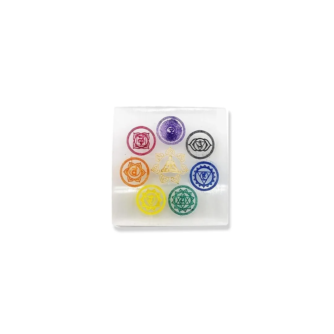 7 Chakra Selenite Charging Plate Square Shape rratnaidhii