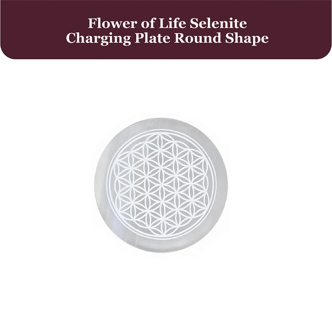 Flower of Life Selenite Charging Plate Round Shape