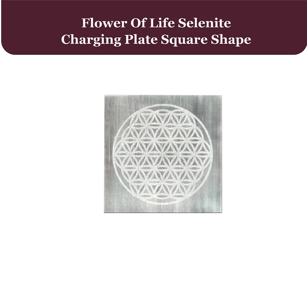 Flower Of Life Selenite Charging Plate Square Shape