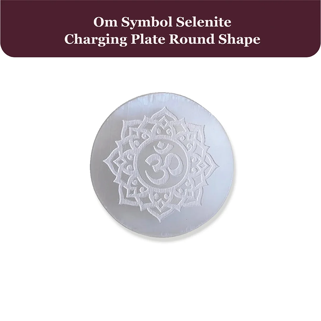 Om Symbol Selenite Charging Plate Round Shape