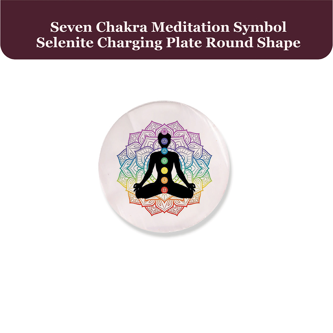 Seven Chakra Meditation Symbol Selenite Charging Plate Round Shape