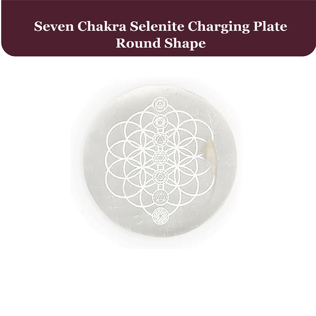 Seven Chakra Selenite Charging Plate Round Shape