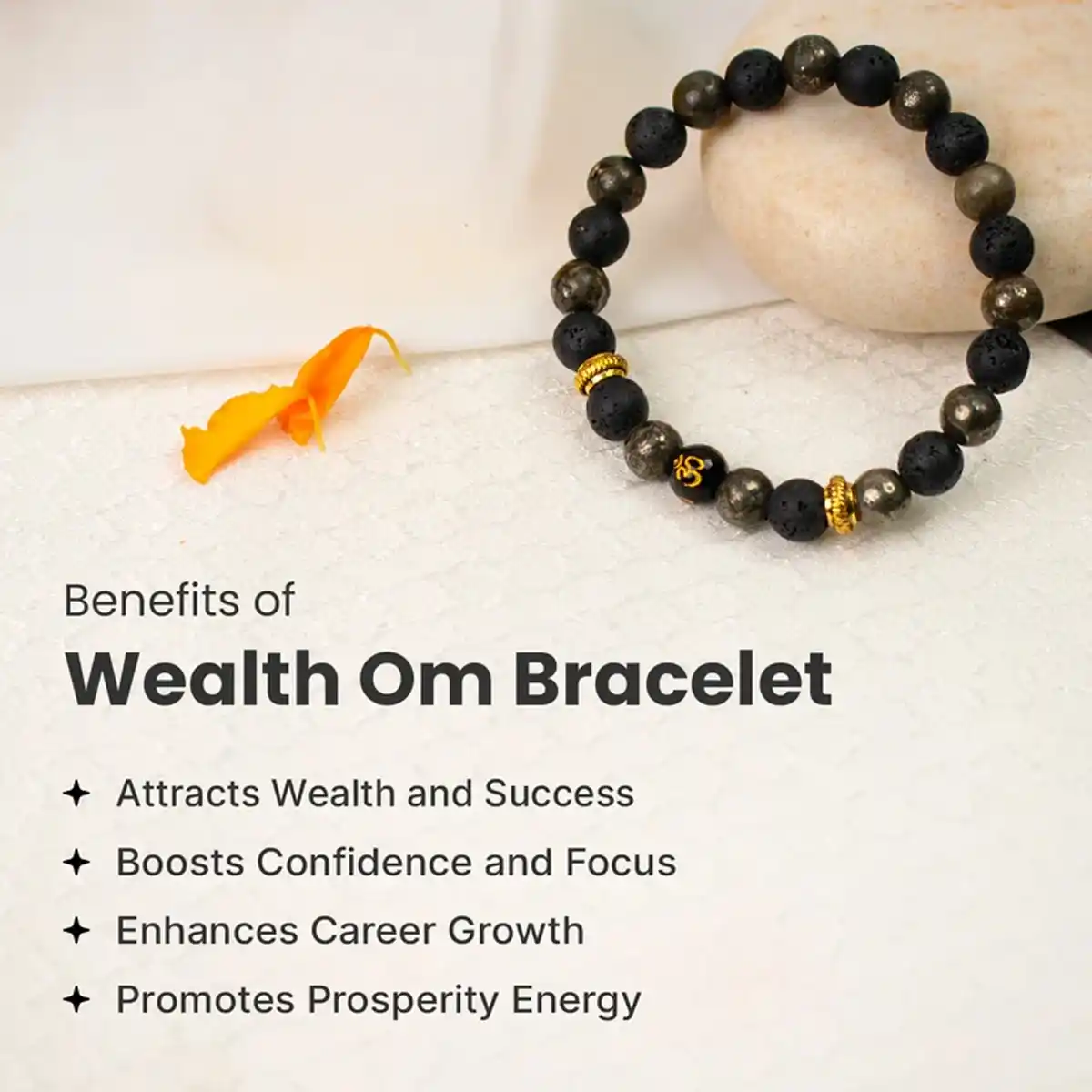 Spiritual Rudraksh Natural Stone Pyrite Om Bracelet By Rratnandhii