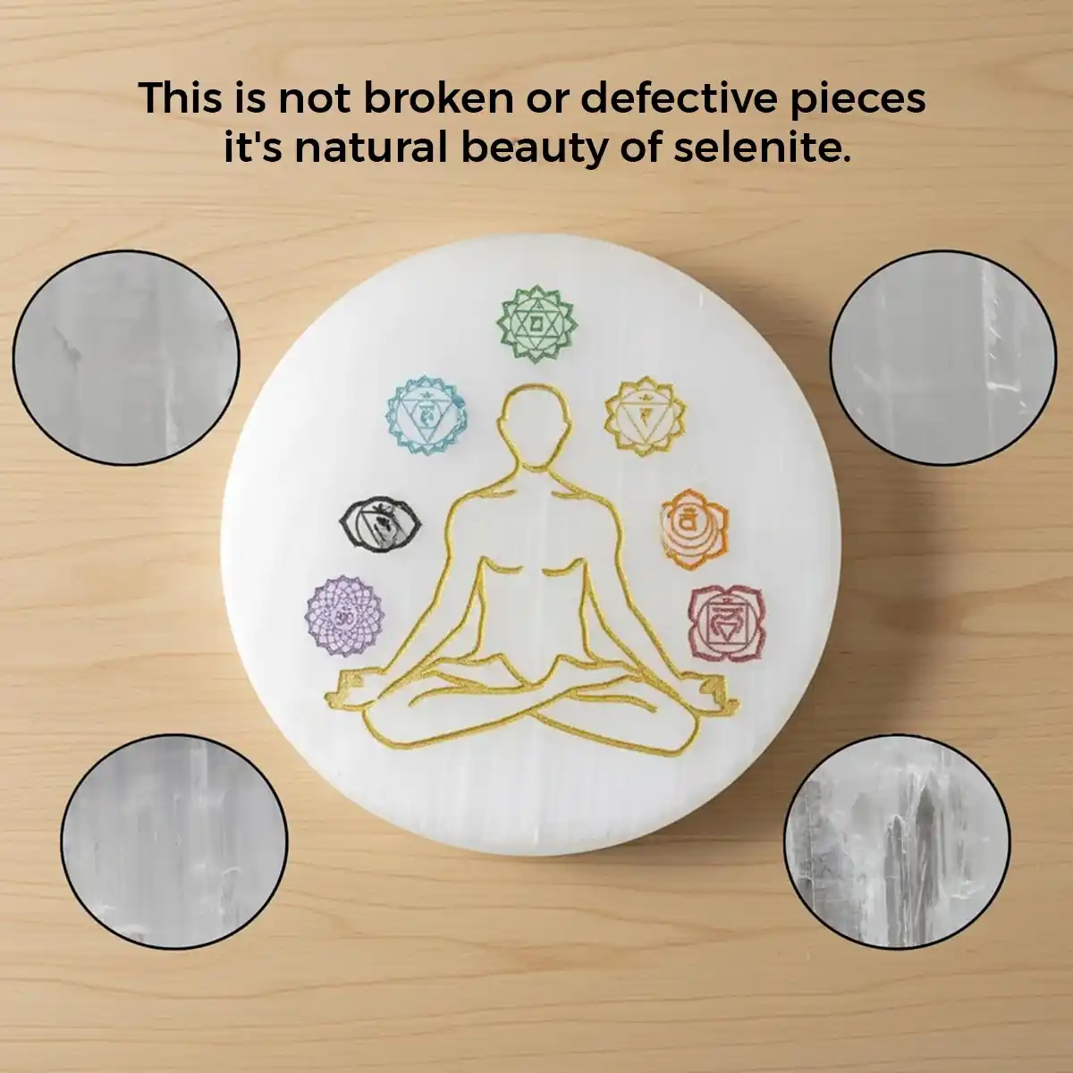 7 Chakra Engraved Selenite Charging Plate By Rratnanidhii