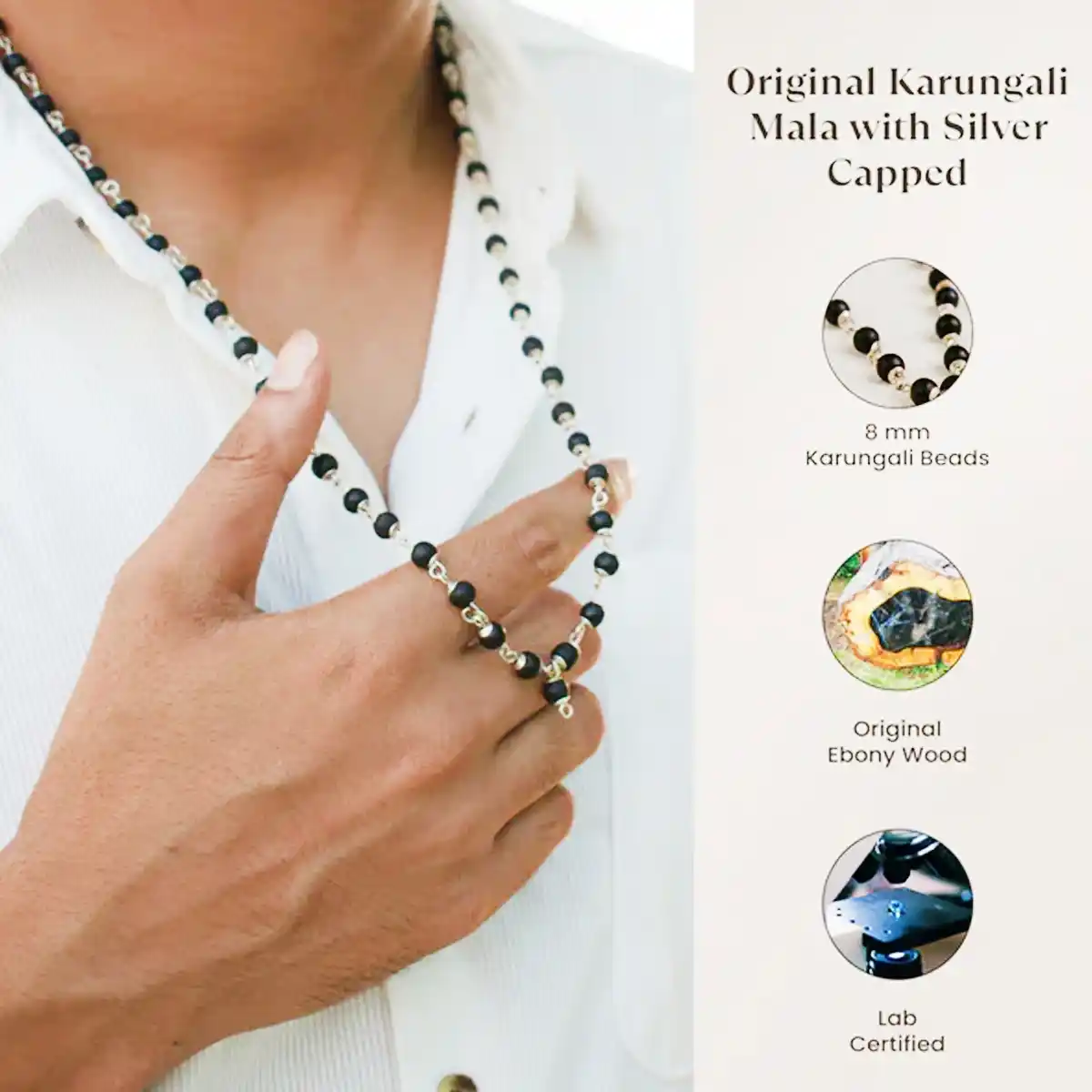 Silver Capped Karungali Mala By Rratnanidhii