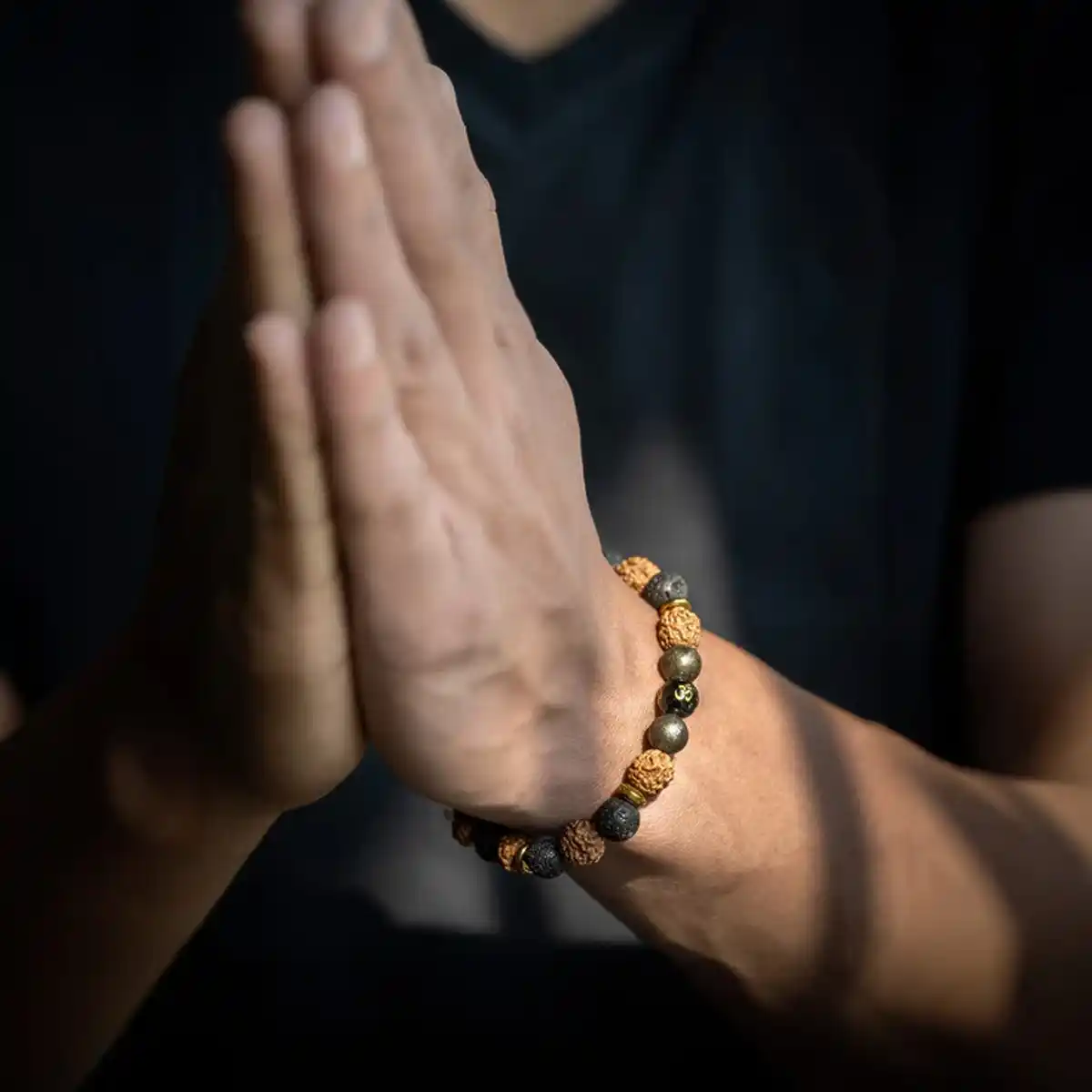 Spiritual Rudraksh Natural Stone Pyrite Om Bracelet By Rratnandhii