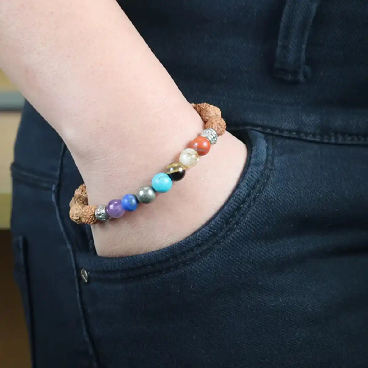 Spiritual Rudraksh 9 Chakra Elastic Bracelet By Rratnanidhii