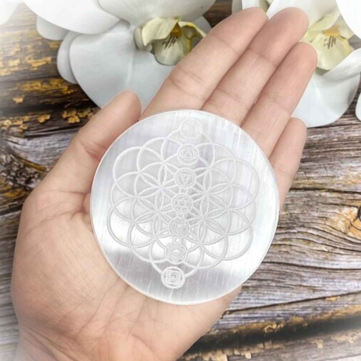 Seven Chakra Selenite Charging Plate (Round) By Rratnanidhii