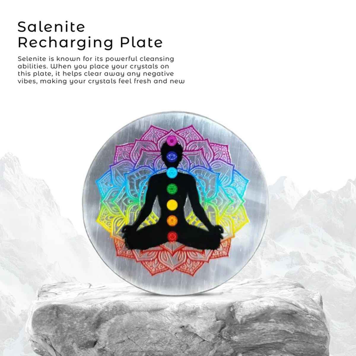 Seven Chakra Meditation Symbol Selenite Charging Plate By Rratnanidhii