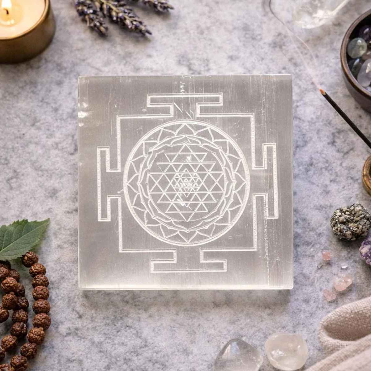 Shree Yantra Selenite Charging Plate (Square) By Rratnanidhii