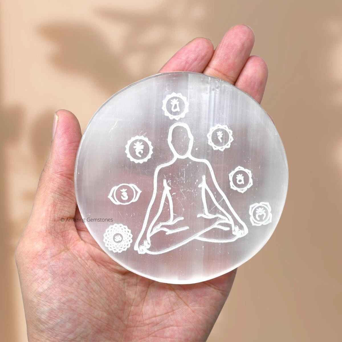 Seven Chakra Selenite Charging Plate (Human Figure)