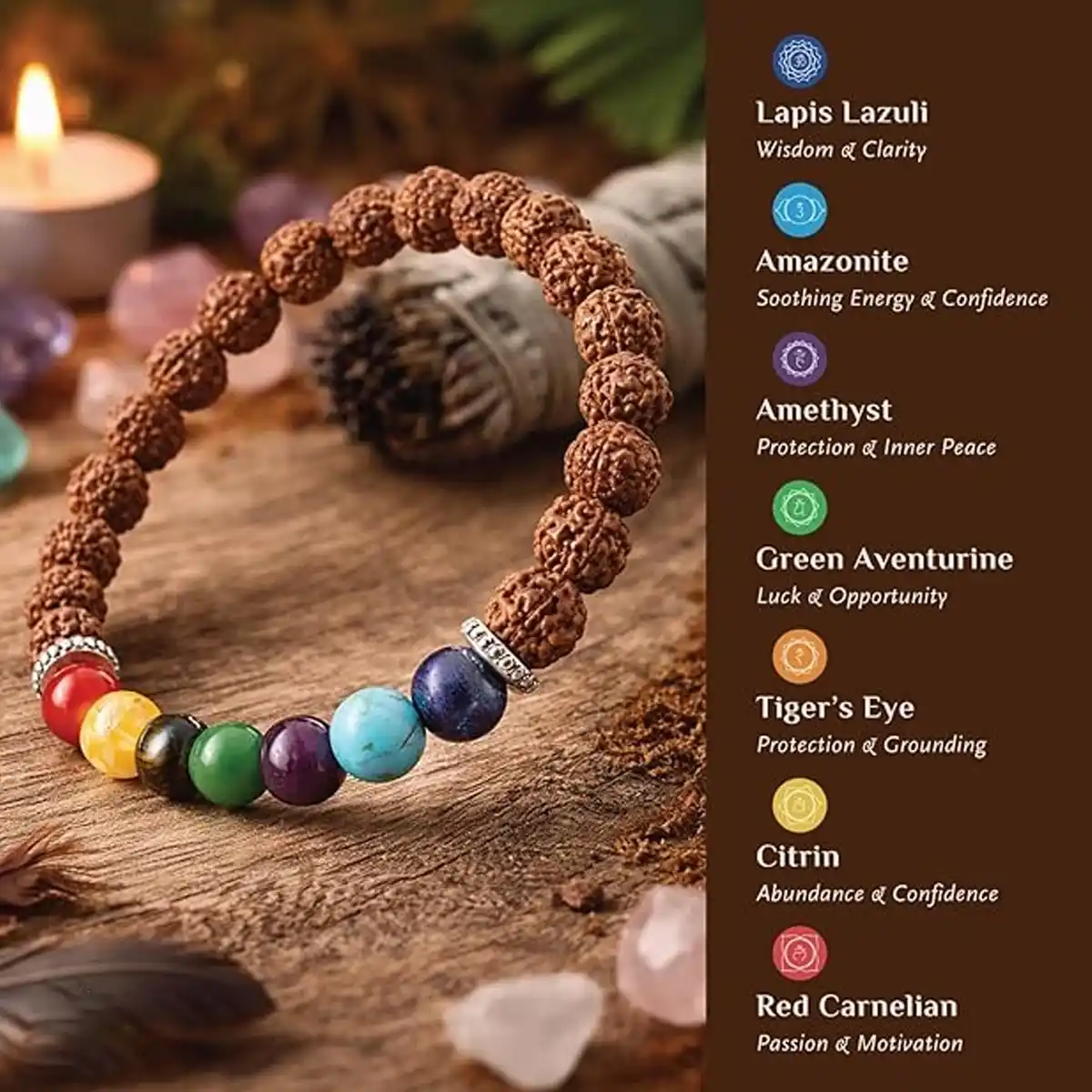 Spiritual Rudraksh 9 Chakra Elastic Bracelet By Rratnanidhii