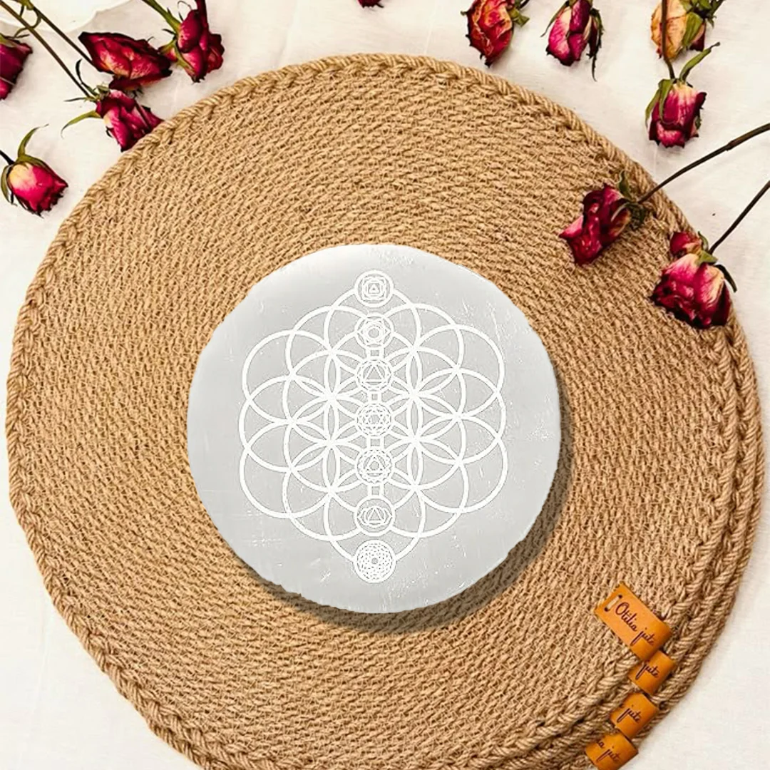 Seven Chakra Selenite Charging Plate Round Shape rratnaidhii